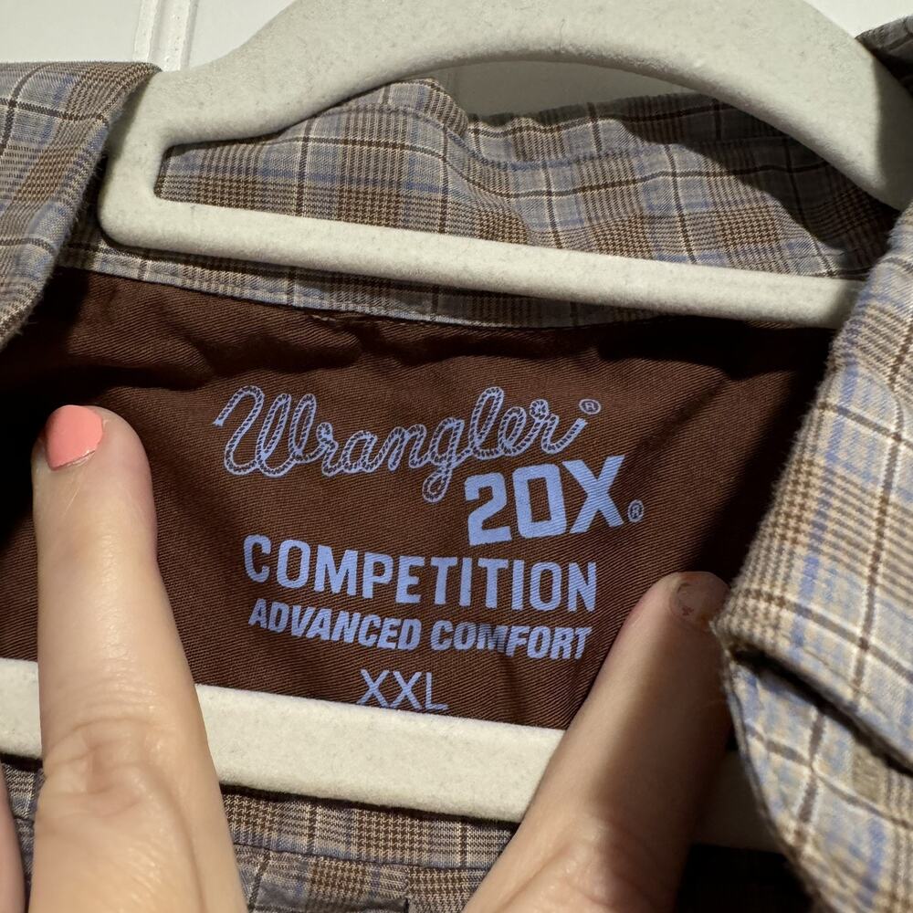 Wrangler 20x Competition Plaid Shirt Advanced Comfort Brown Blue Mens XXL - Picture 3 of 6